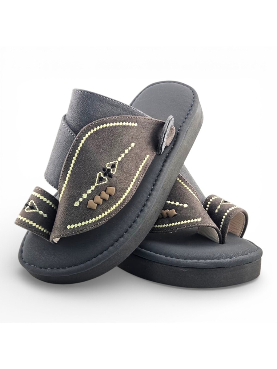 Boys Olive Emboridered Strap Comfort Arabic Slippers
