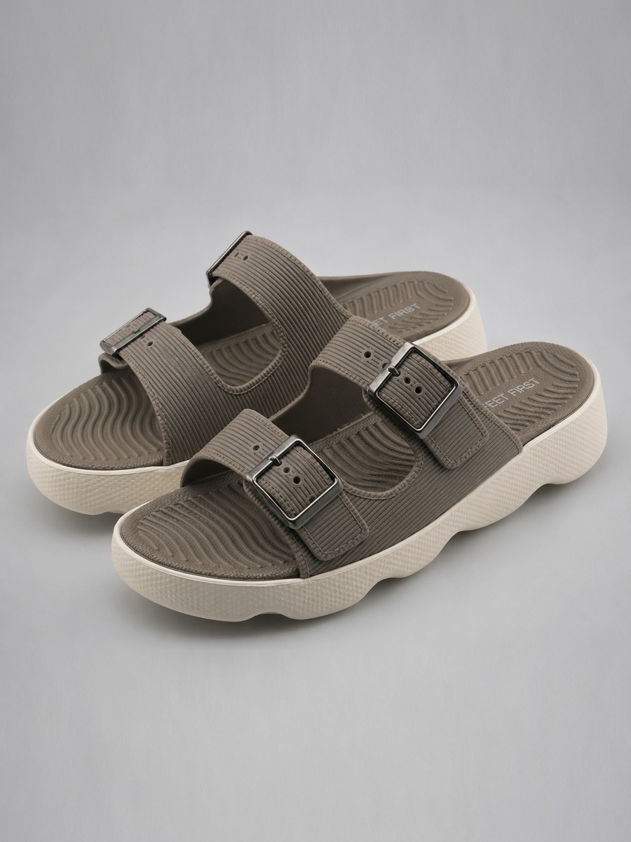 Men Brown Comfort Buckle Sandals