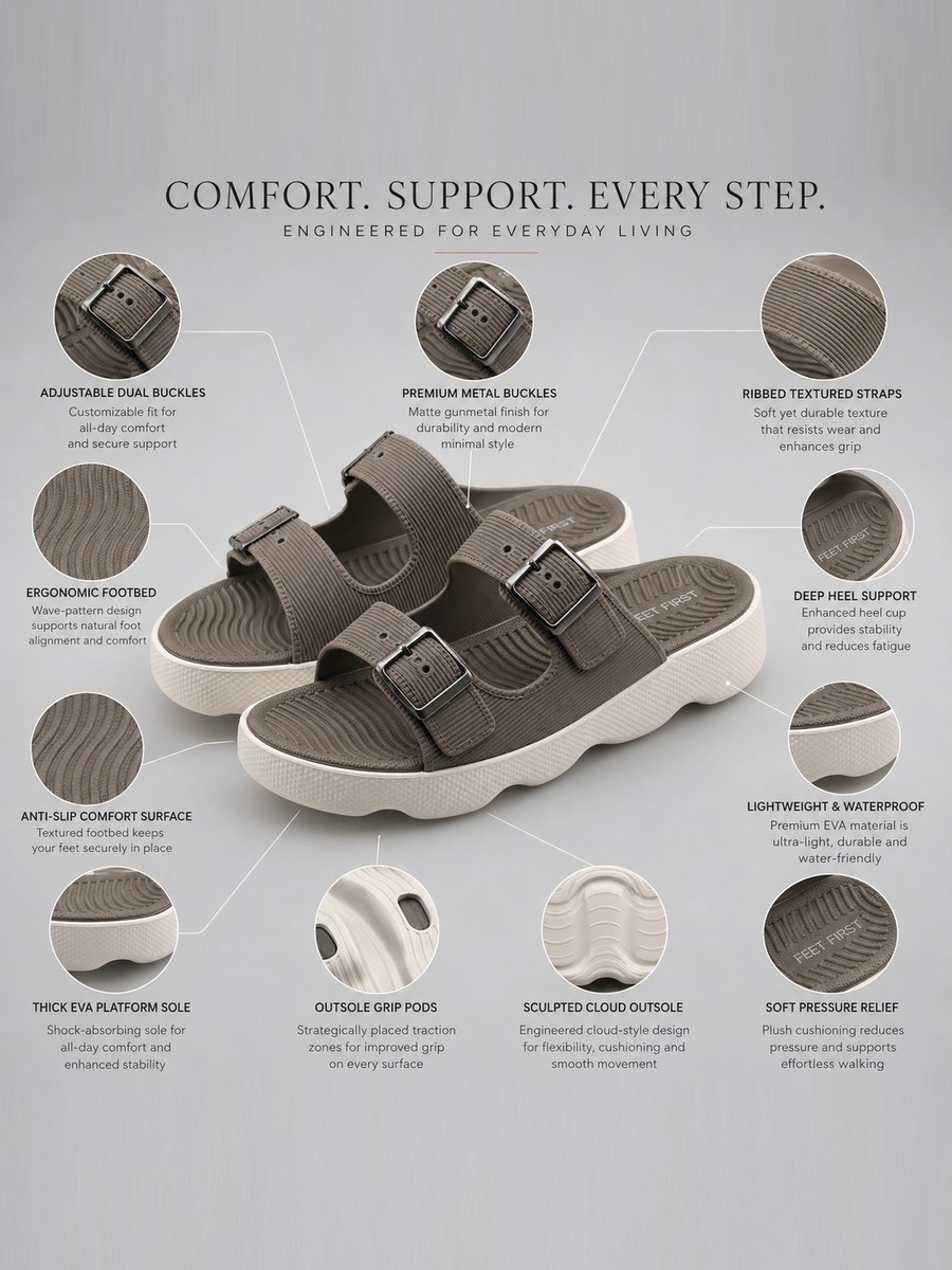 Men Brown Comfort Buckle Sandals