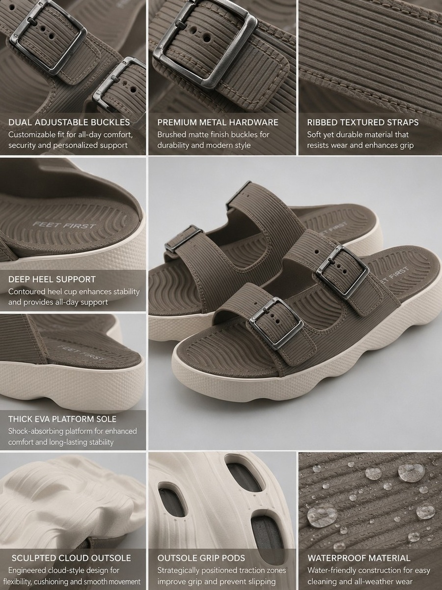 Men Brown Comfort Buckle Sandals