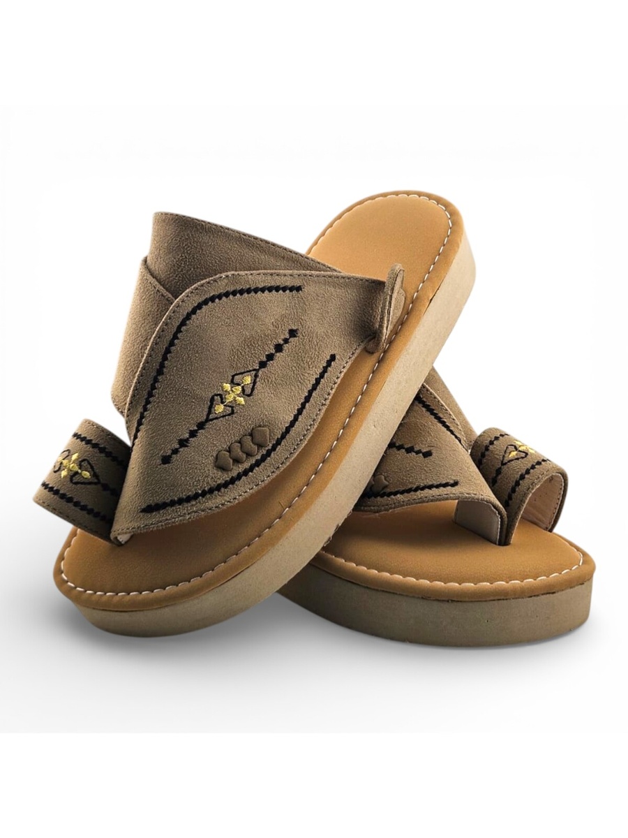 Boys Brown Embroidered Strap Arabic Slippers