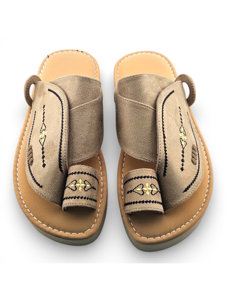 Boys Brown Embroidered Strap Arabic Slippers