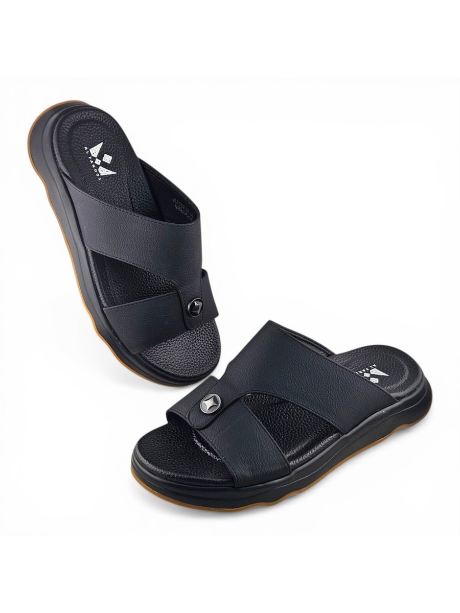 Men Black Leather Casual Sandals