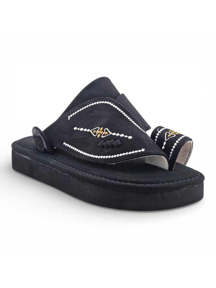 Boys Black Embroidered Strap Arabic Slippers
