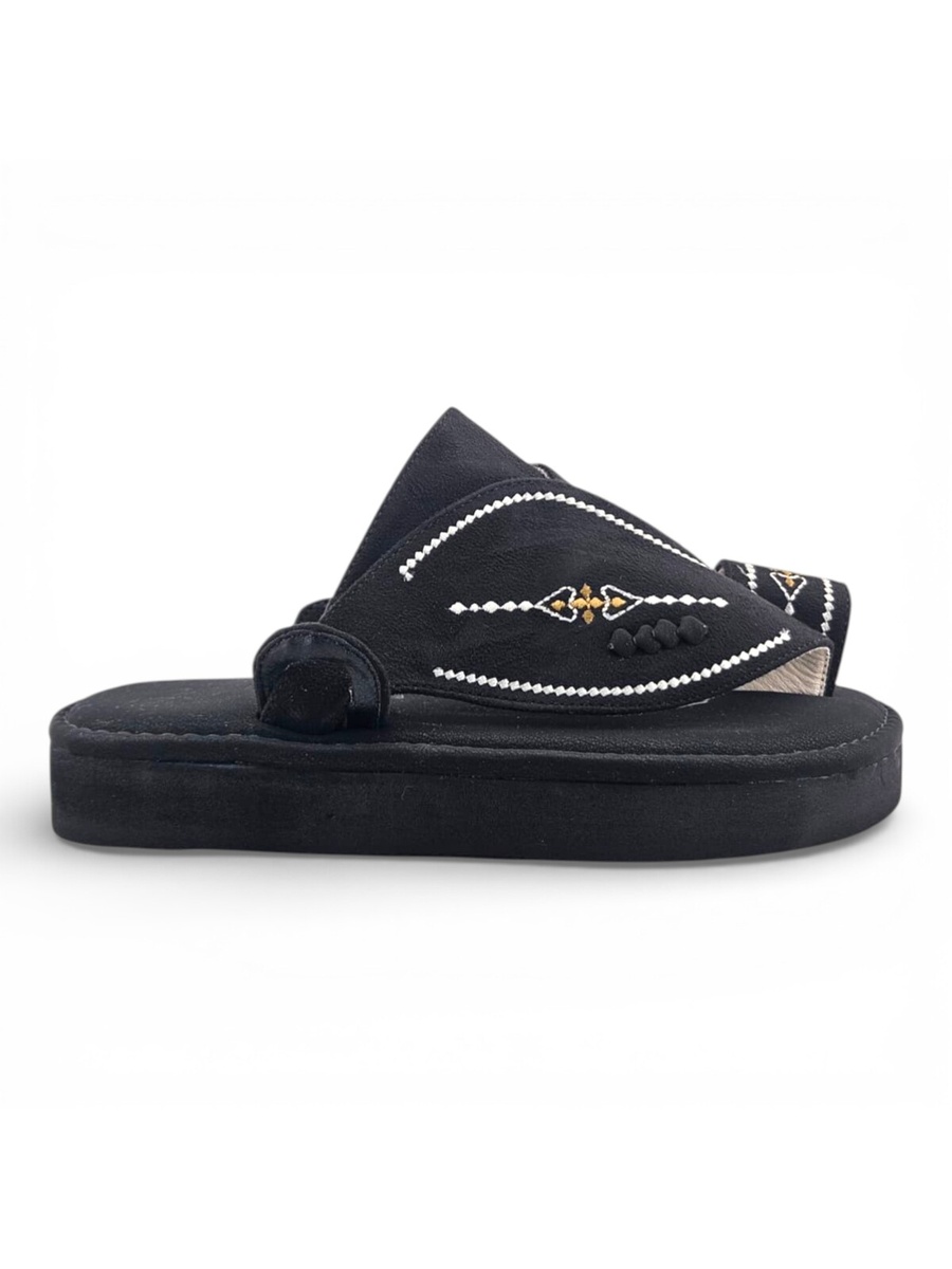 Boys Black Embroidered Strap Arabic Slippers