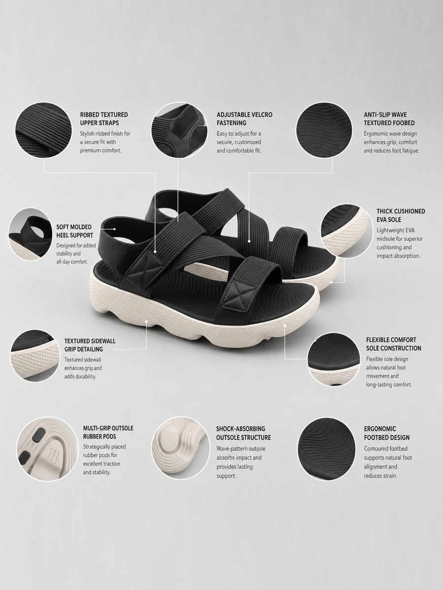 Men Black Comfort Strap Sandals