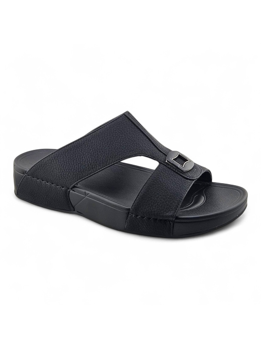 Men Black Leather Arabic Sandals with Buckle Detail