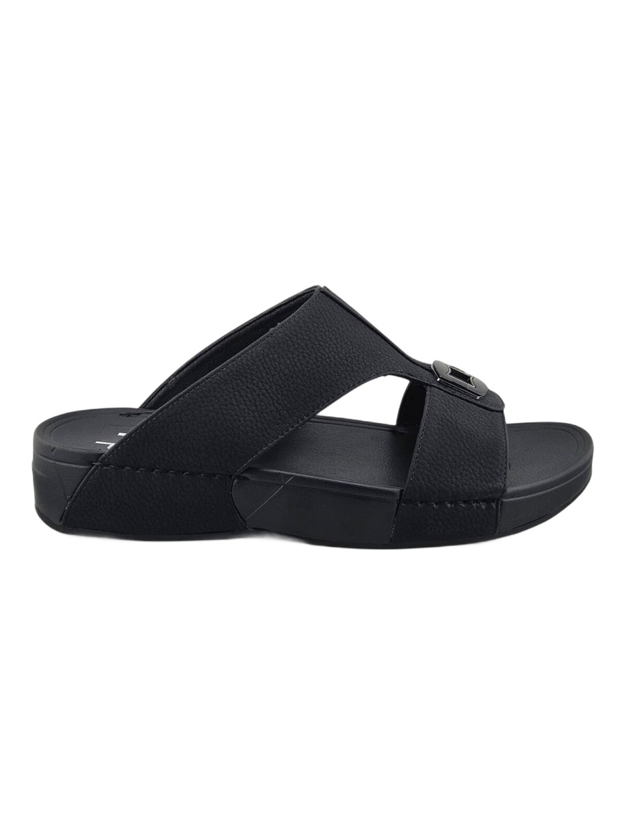 Men Black Leather Arabic Sandals with Buckle Detail