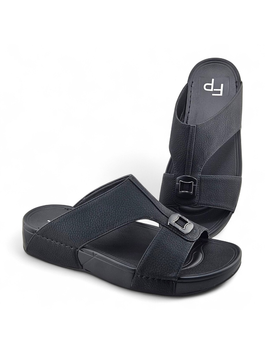 Men Black Leather Arabic Sandals with Buckle Detail