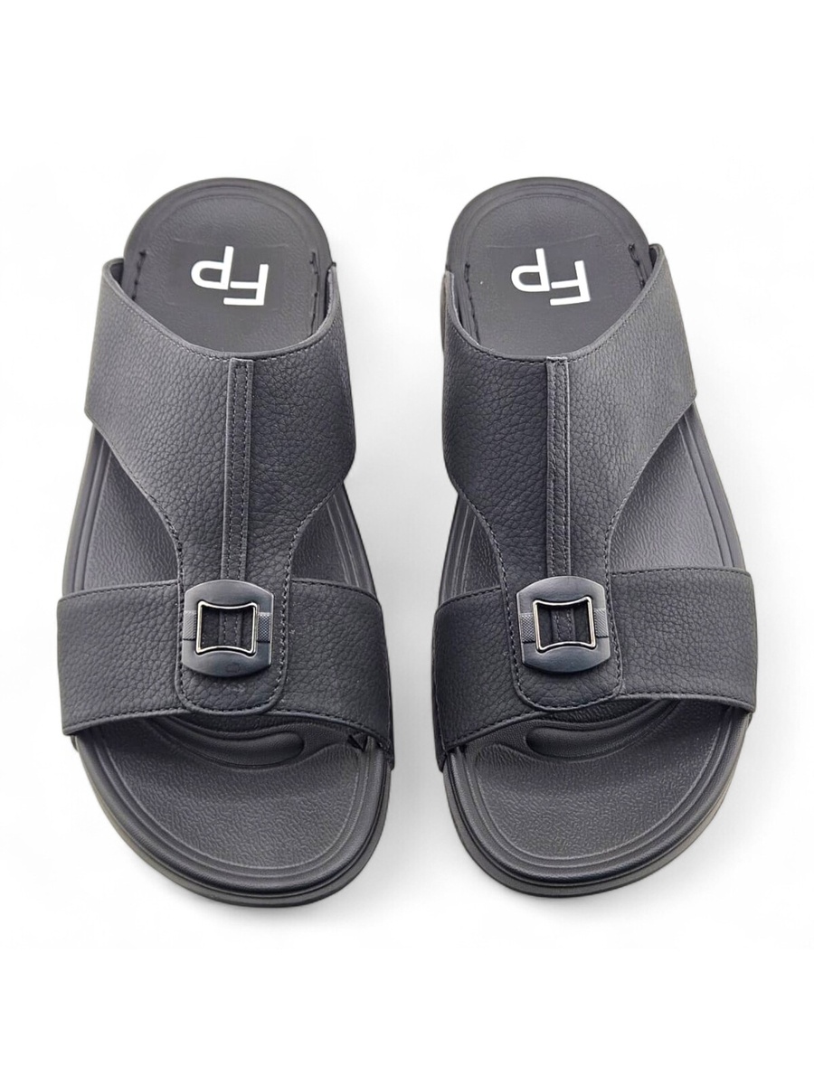 Men Black Leather Arabic Sandals with Buckle Detail