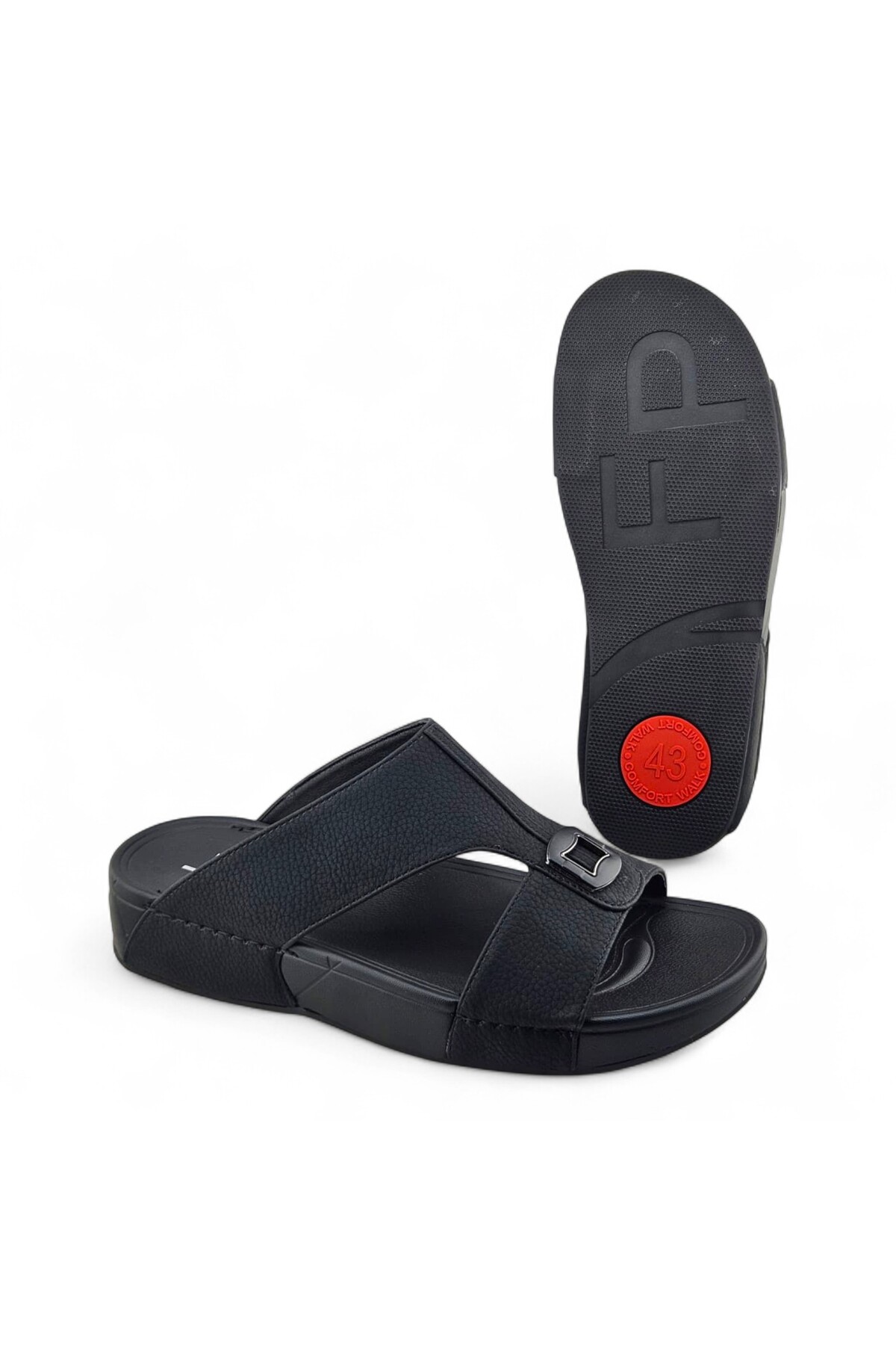 Men Black Leather Arabic Sandals with Buckle Detail