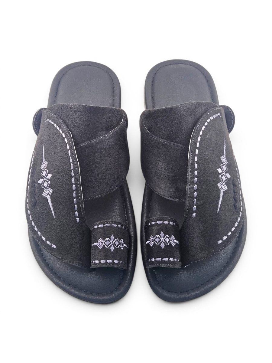 Men Black Arabic Sandals with Embroidered Design