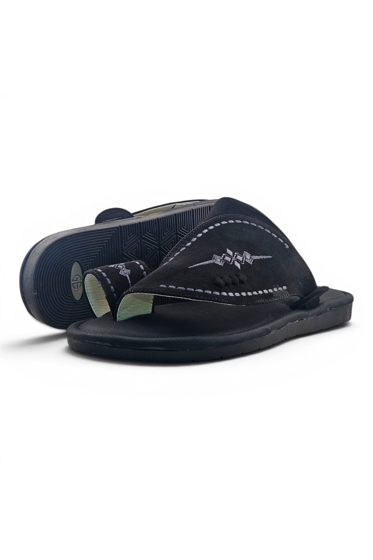 Men Black Arabic Sandals with Embroidered Design