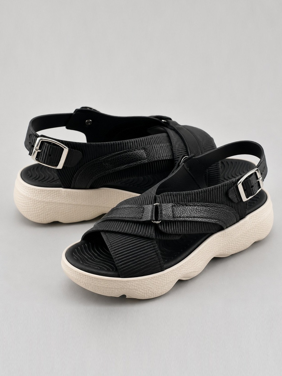 Men Black Comfort Strap Sandals