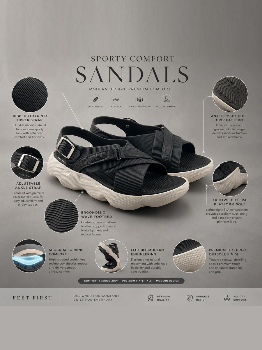 Men Black Comfort Strap Sandals