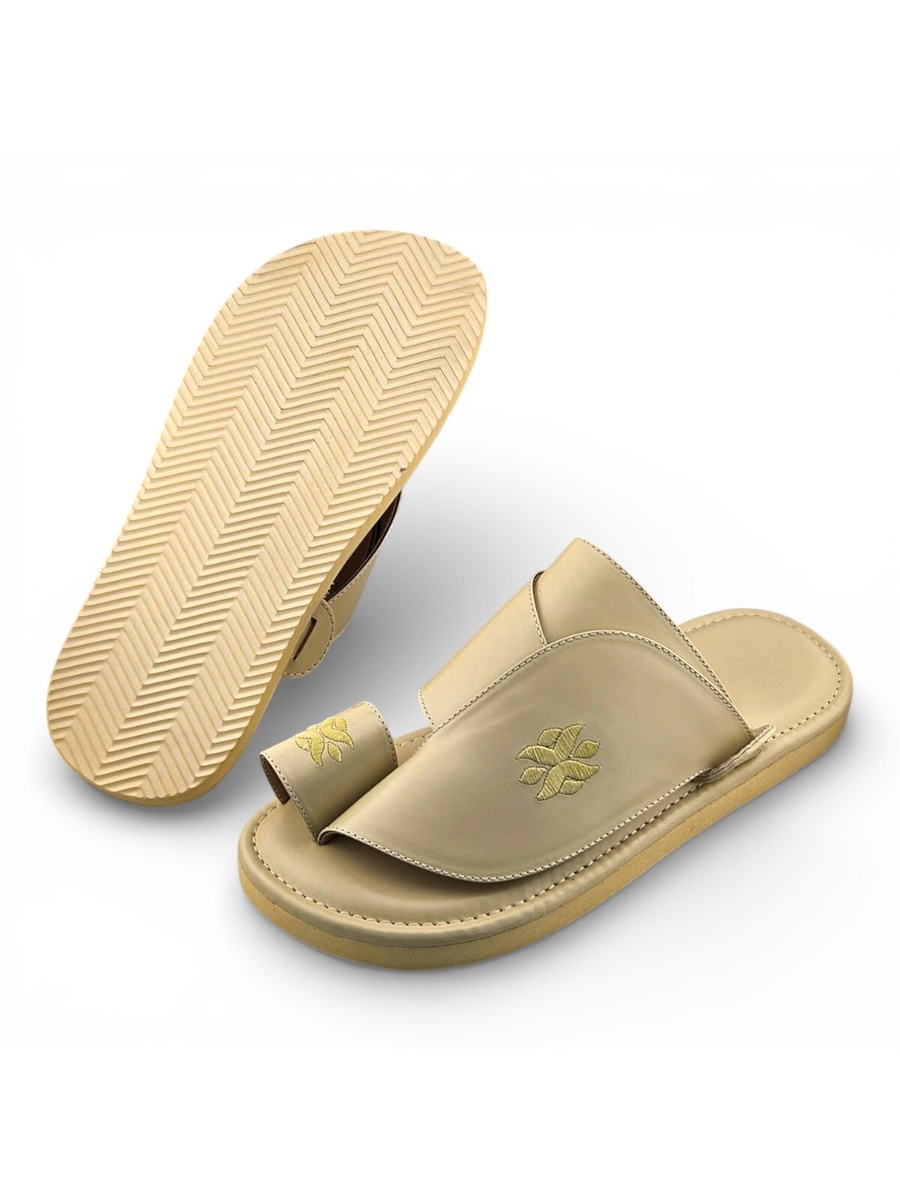 Men Cream Leather Arabic Sandals