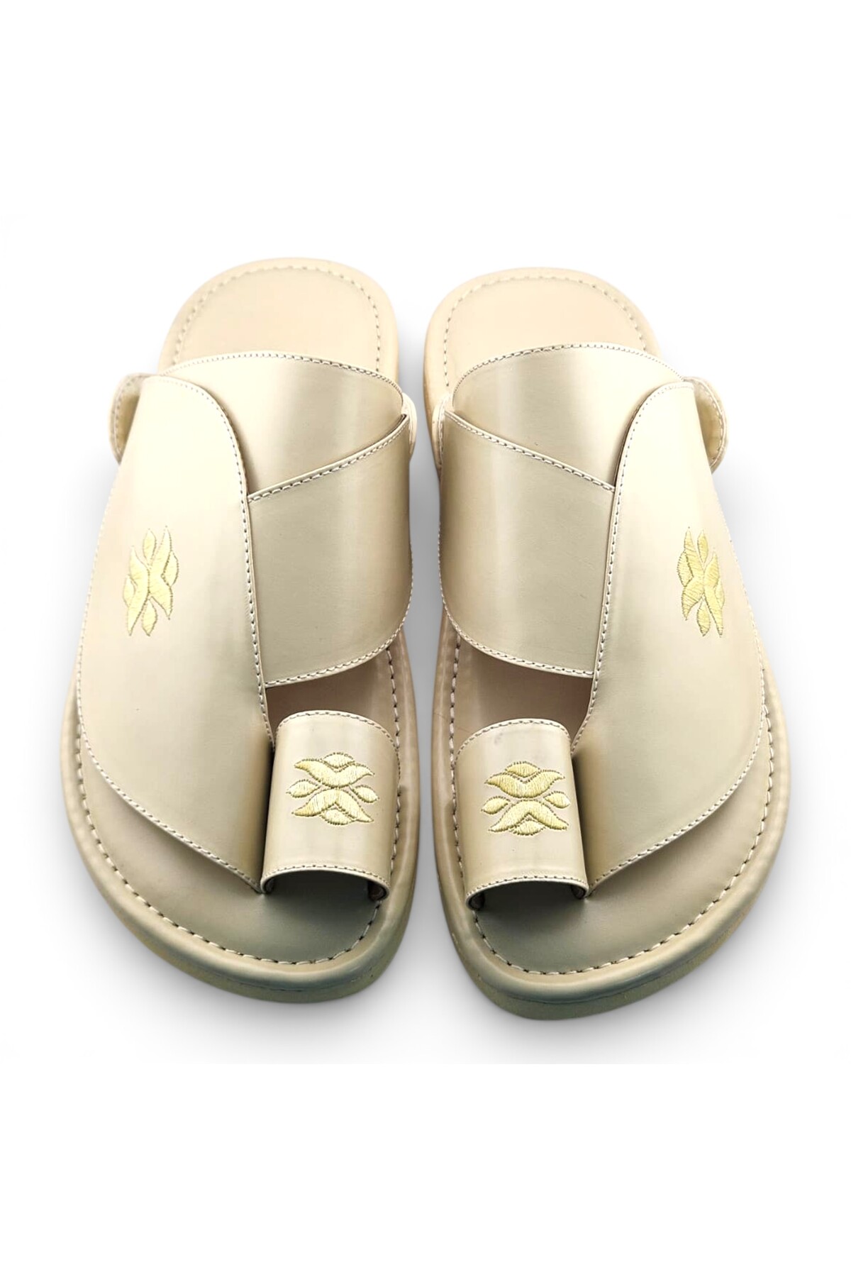 Men Cream Leather Arabic Sandals