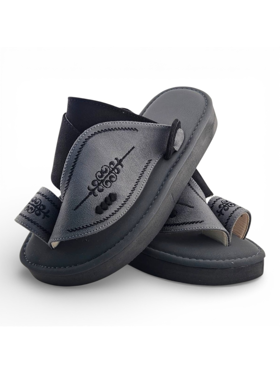 Boys Grey Toe-Post Comfort Arabic Slippers