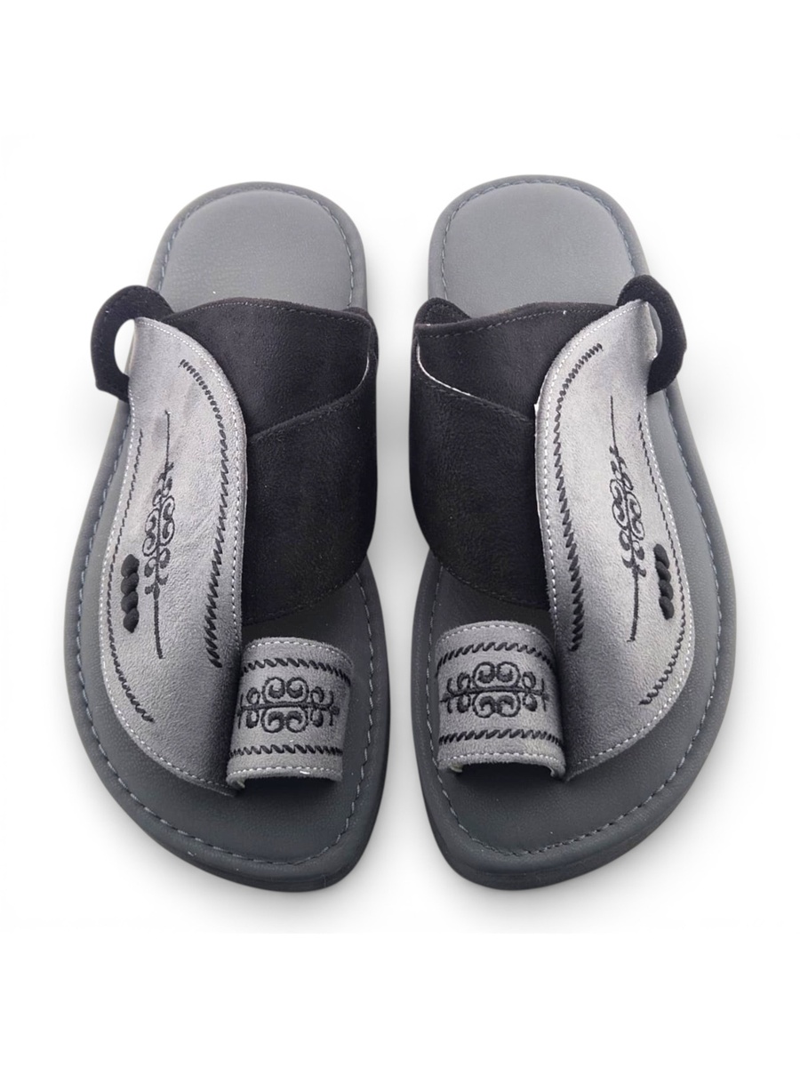 Boys Grey Toe-Post Comfort Arabic Slippers