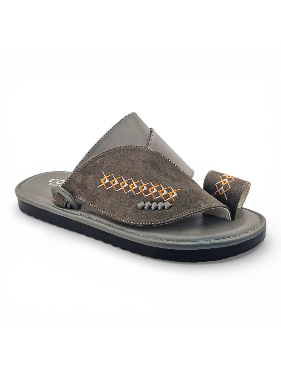 Grey Embroidered Arabic Sandals