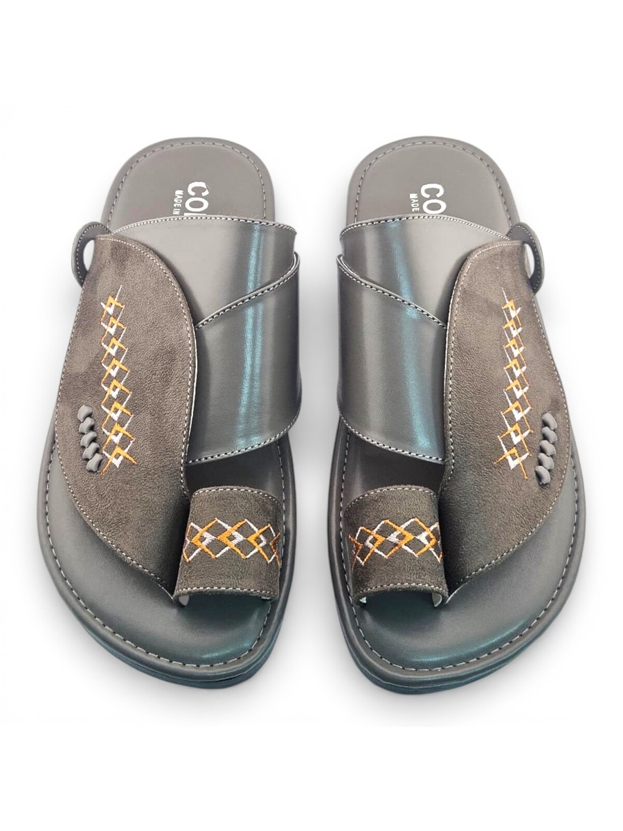 Grey Embroidered Arabic Sandals