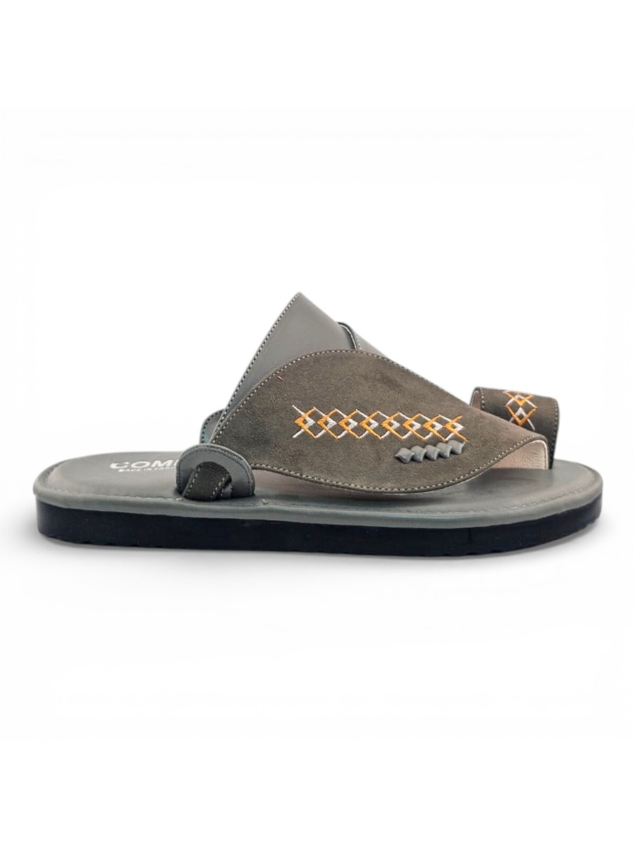 Grey Embroidered Arabic Sandals