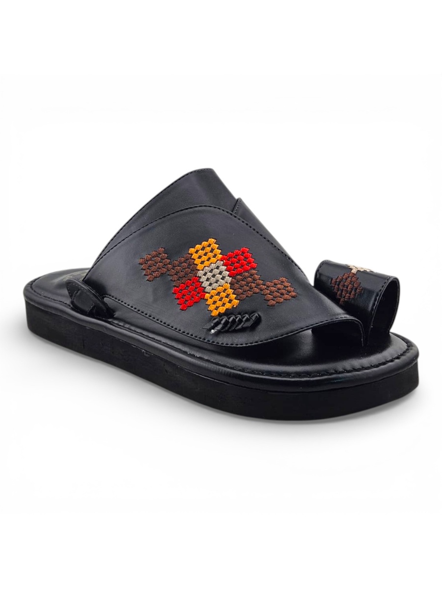 Men Black Leather Arabic Sandals 