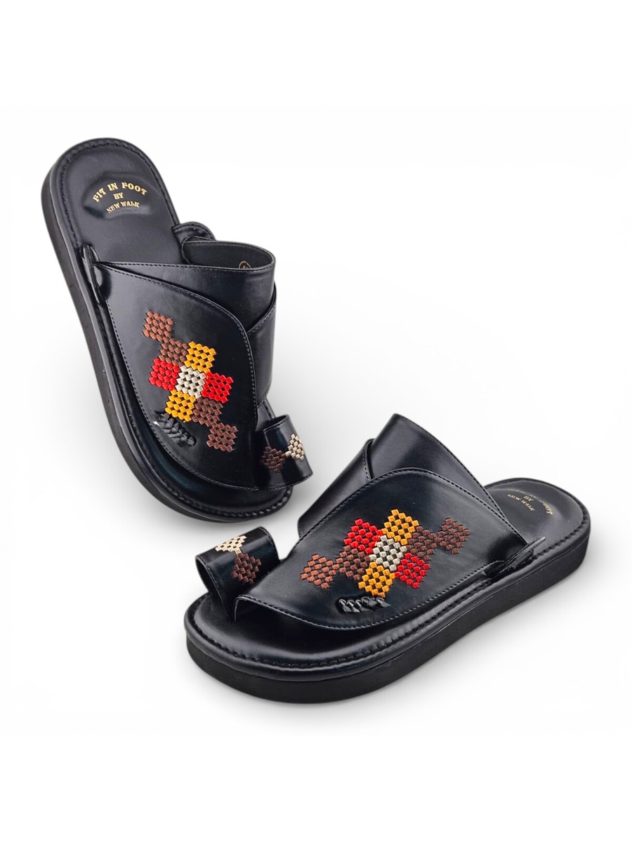 Men Black Leather Arabic Sandals 