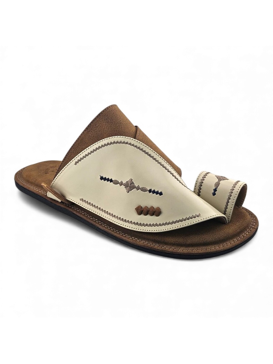 Men Premium Cream Leather Arabic Sandals