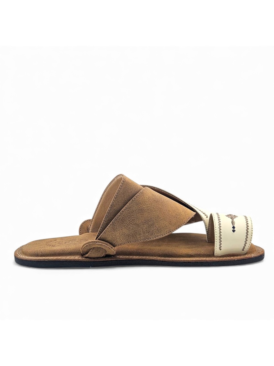 Men Premium Cream Leather Arabic Sandals