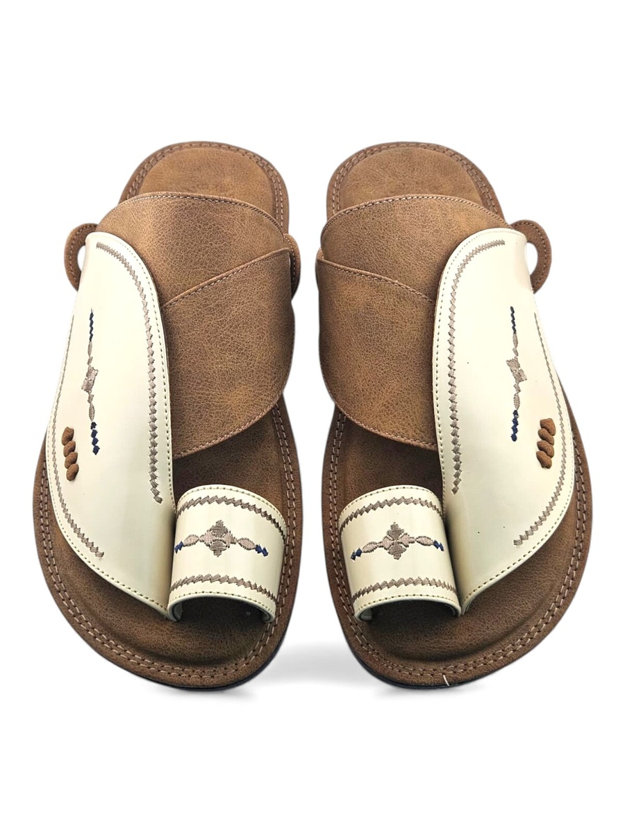 Men Premium Cream Leather Arabic Sandals