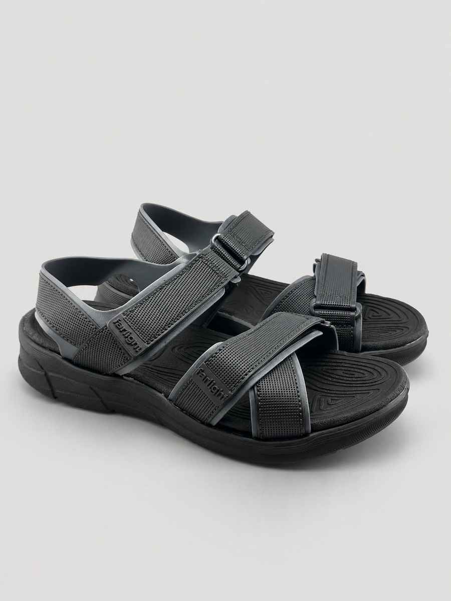 Men Black Casual Sandals - Adjustable Straps for Comfort