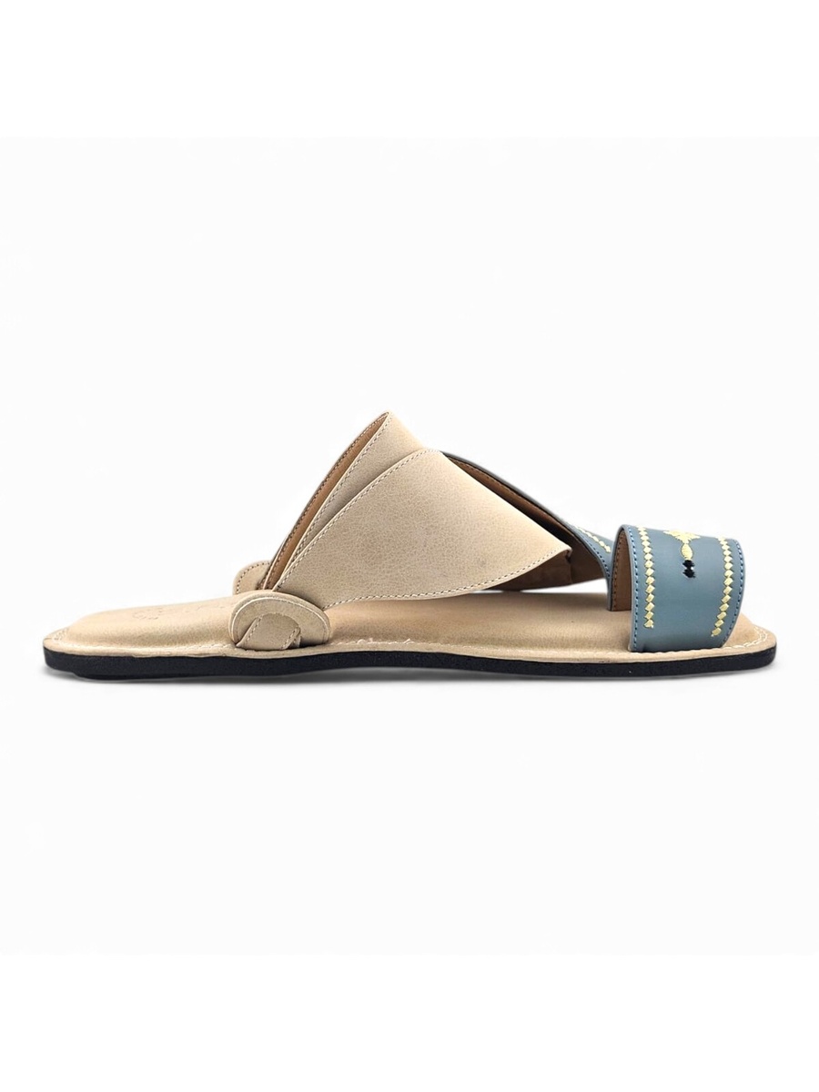 Men Light Blue Arabic Sandals with Gold Stitching 