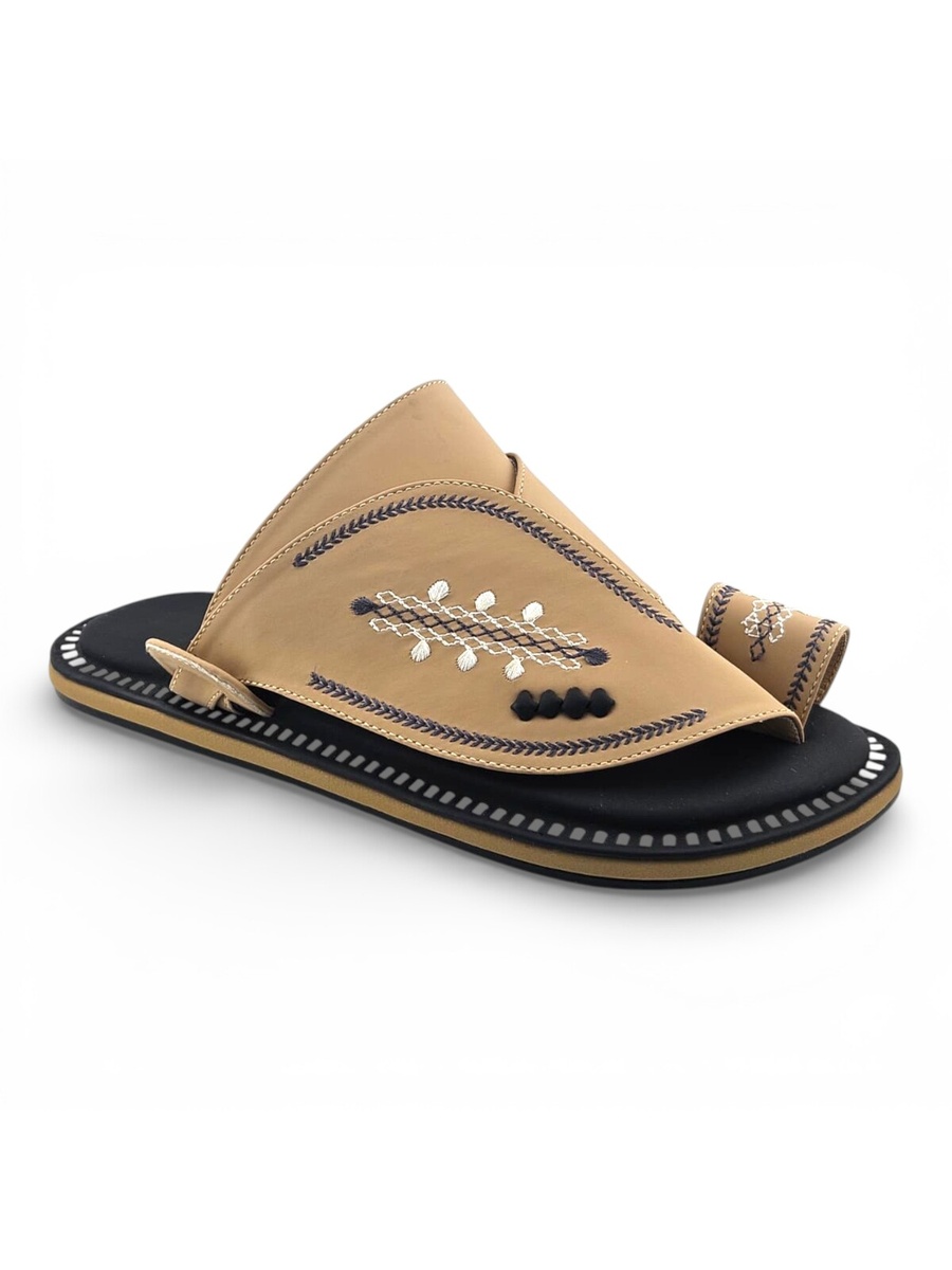 Men Beige Embroidered Thobe Sandals