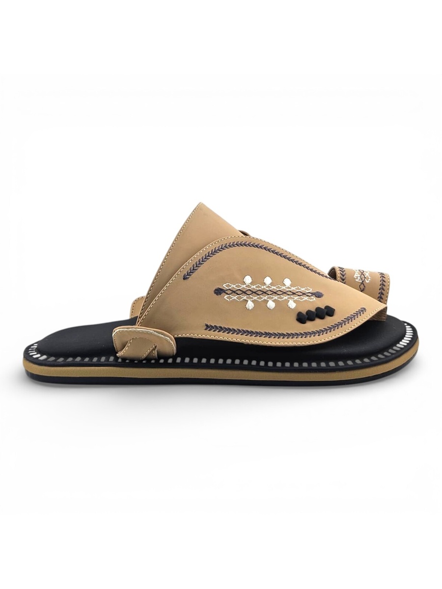 Men Beige Embroidered Thobe Sandals