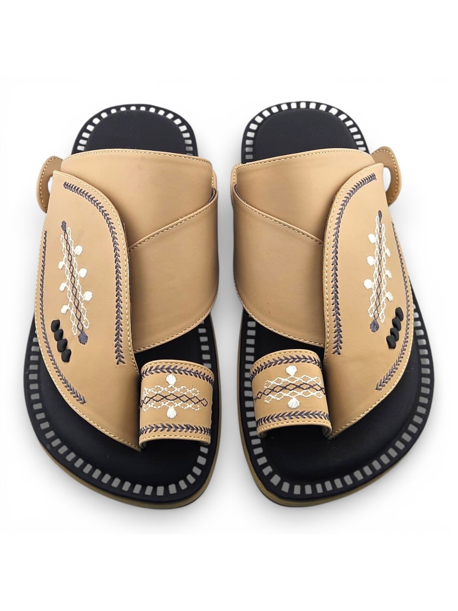 Men Beige Embroidered Thobe Sandals