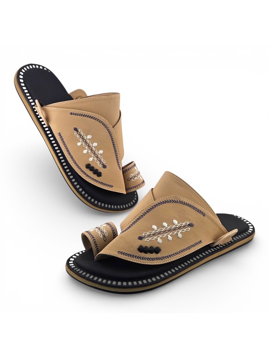 Men Beige Embroidered Thobe Sandals