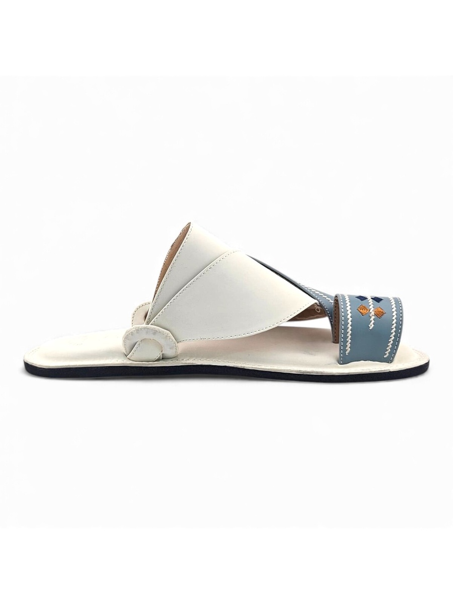 Men Light Blue Arabic Sandals with Embroidered Design