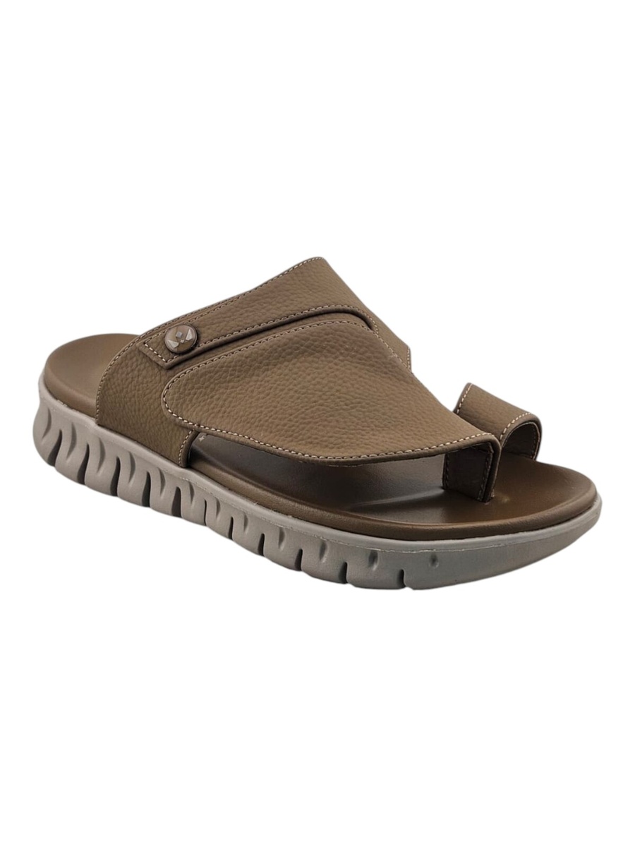 Men Khaki Comfort Sandals - Casual Slide with Toe Loop