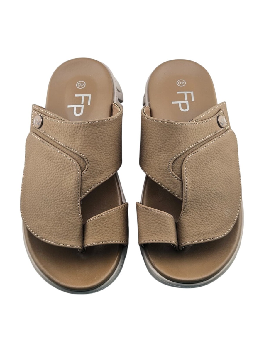 Men Khaki Comfort Sandals - Casual Slide with Toe Loop