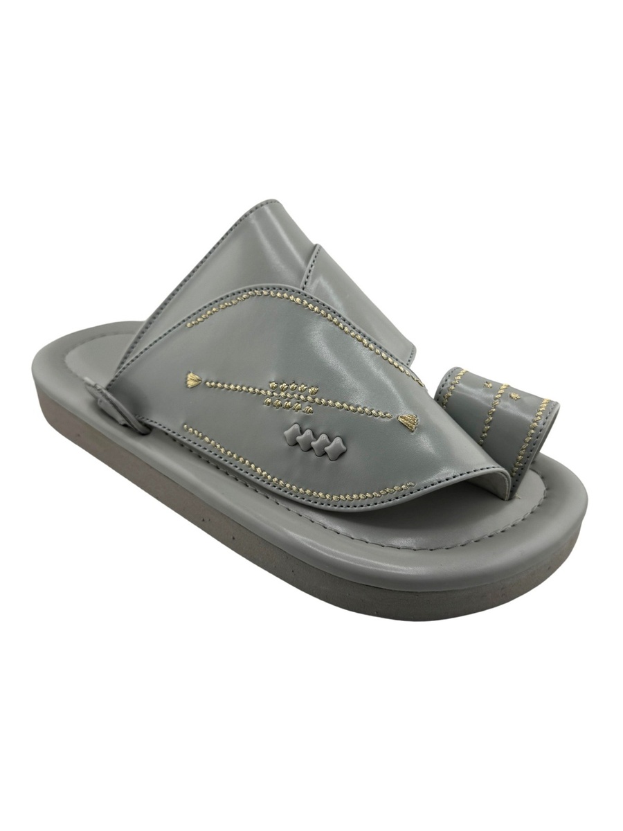 Grey Embroidered Arabic Sandals