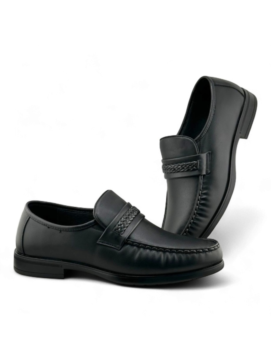 Black Men Casual Loafers with Braided Detail
