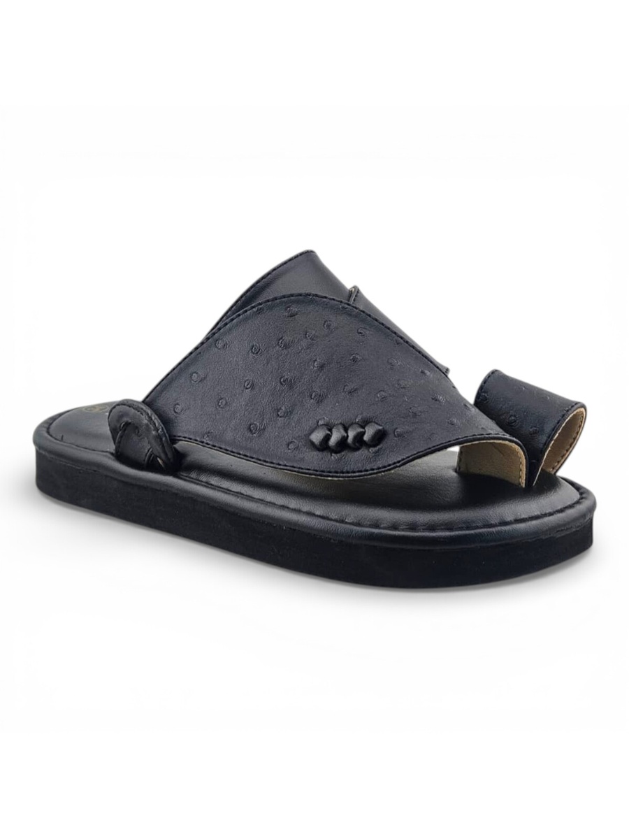 Boys Black Textured Strap Soft Arabic Slippers
