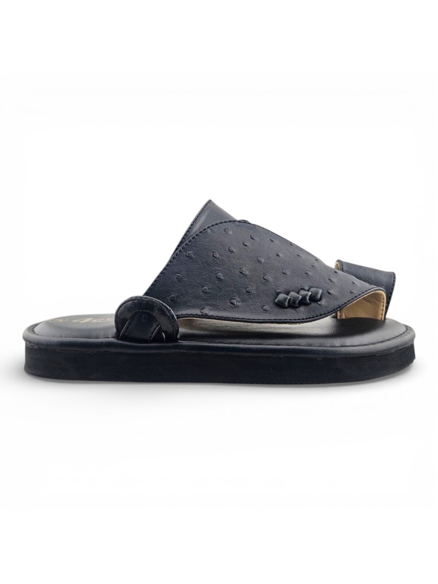 Boys Black Textured Strap Soft Arabic Slippers
