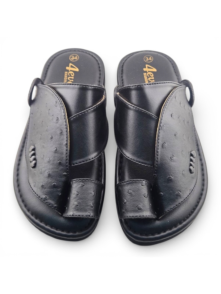 Boys Black Textured Strap Soft Arabic Slippers