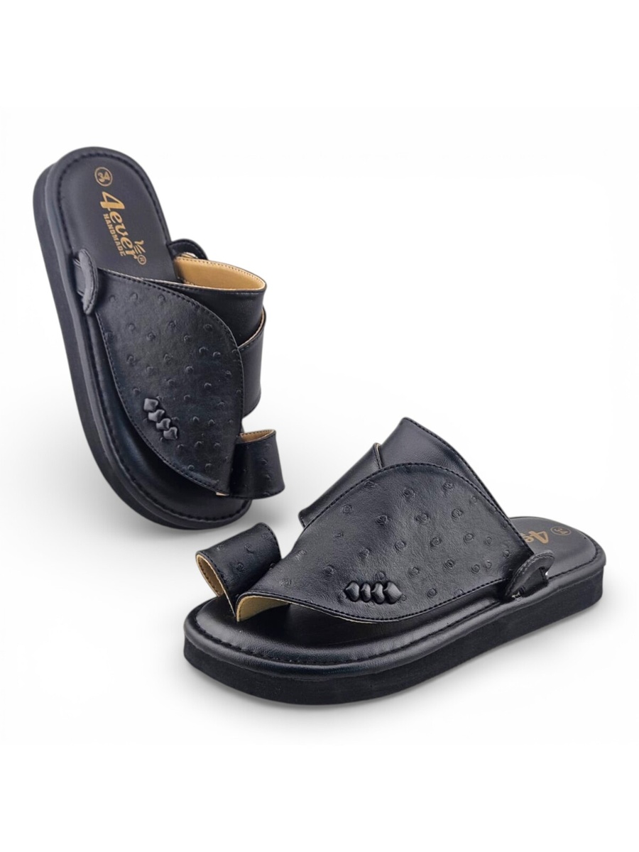 Boys Black Textured Strap Soft Arabic Slippers