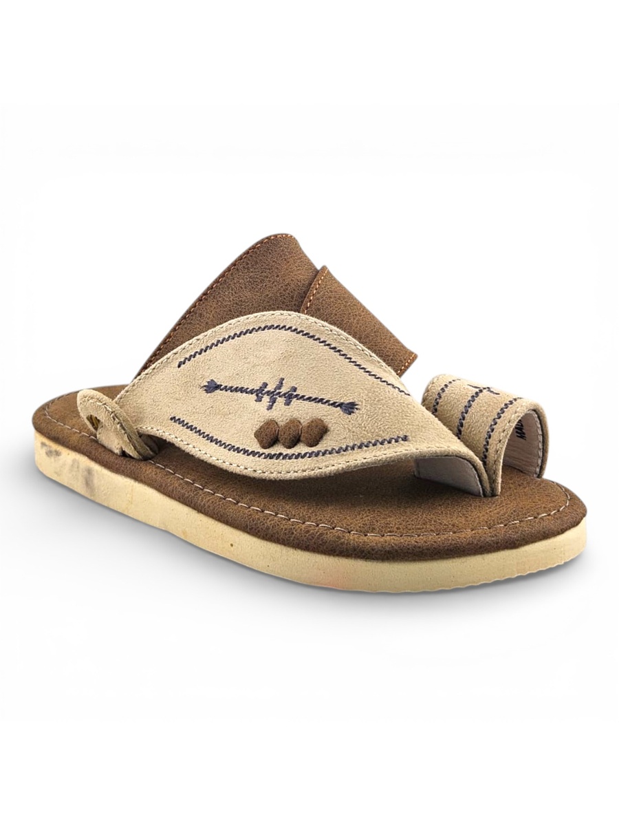 Boys Brown Color Block Strap Comfort Arabic Slippers