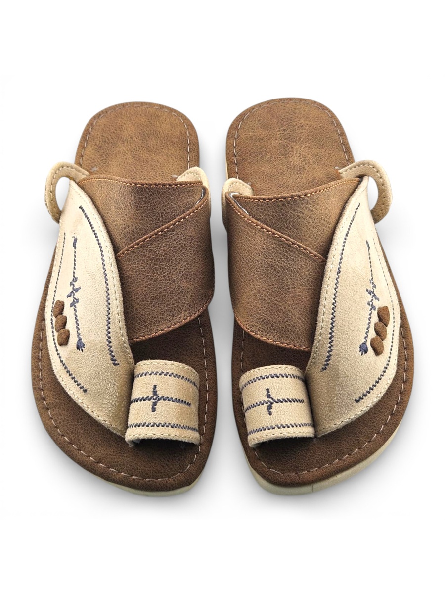 Boys Brown Color Block Strap Comfort Arabic Slippers