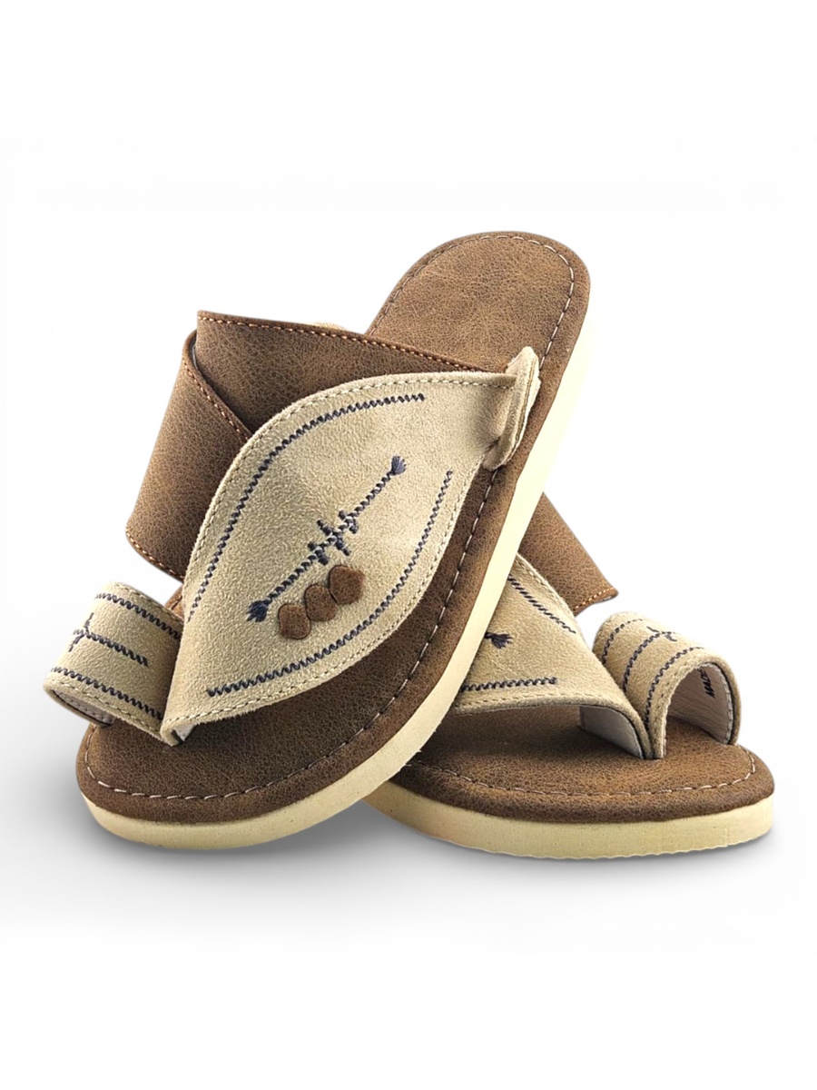 Boys Brown Color Block Strap Comfort Arabic Slippers