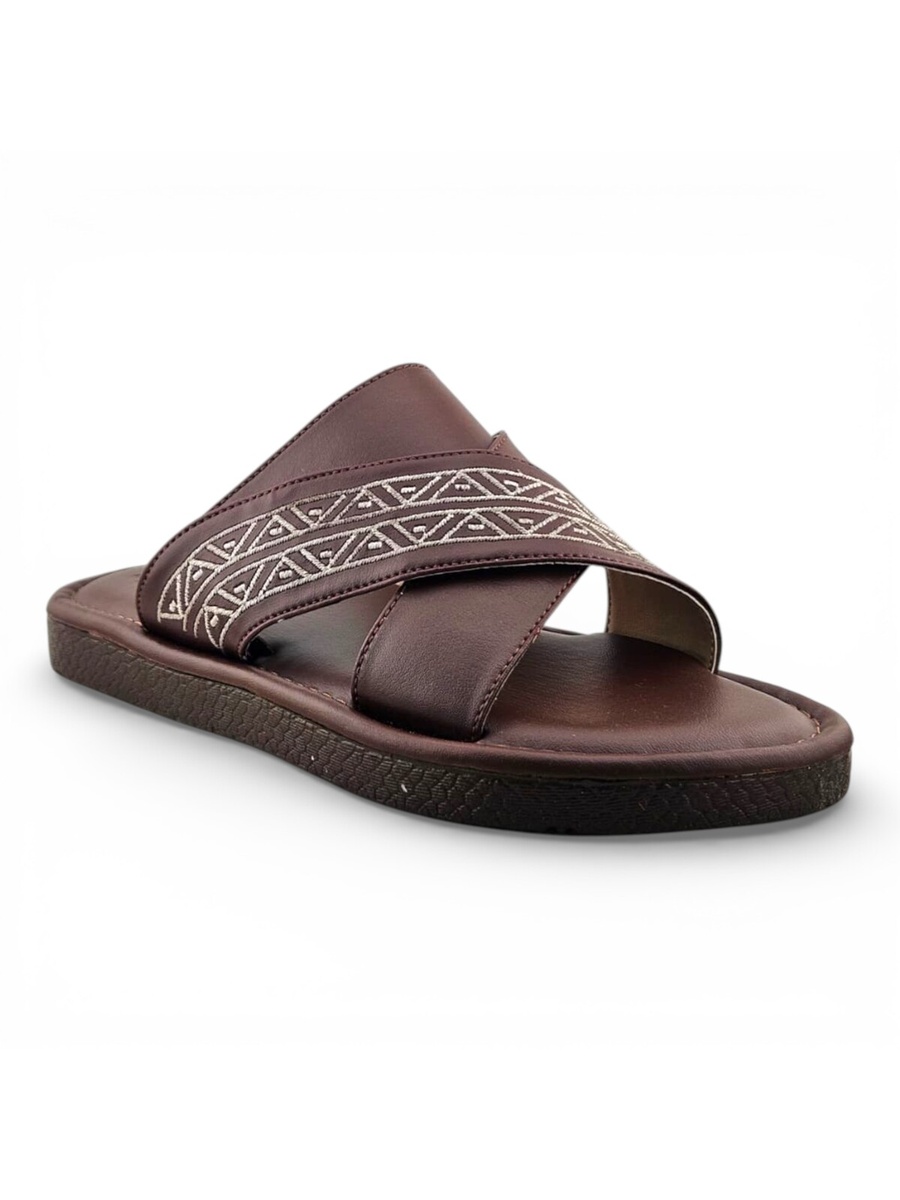 Coffee Brown Embroidered Open Toe Arabic Sandals